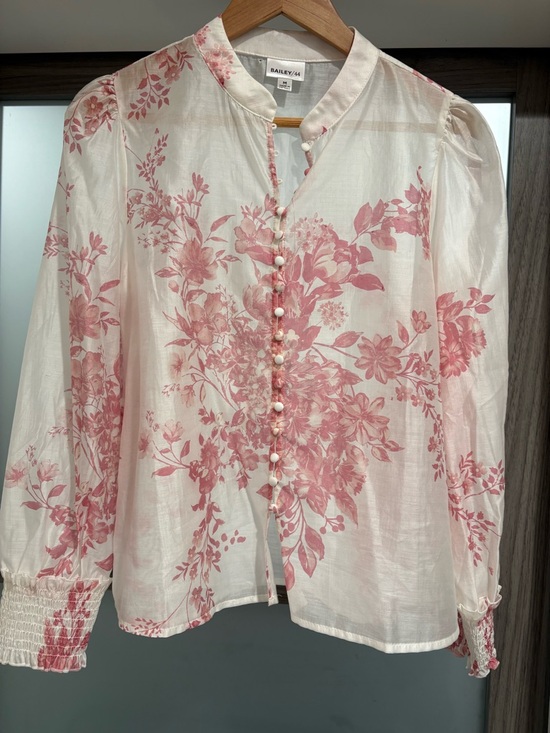 Bailey 44 Tops - Bailey 44 Sheer White Blouse with Pink Floral Print